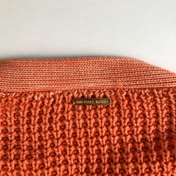 Michael Kors Chunky Knit open Front Cardigan Sweater Orange Large - Picture 3 of 3